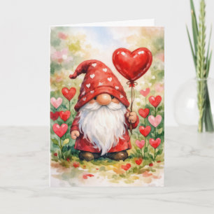 Valentijnskabouter met rode hartballon kaart