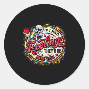 Valentijnskelet grappige donkere romantiek humor v ronde sticker