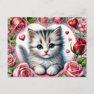 Valentijnskitje met rode rozen briefkaart