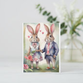 Valentijnskonijnen in het blauw briefkaart (Staand voorkant)