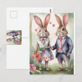 Valentijnskonijnen in het blauw briefkaart (Voorkant / Achterkant)