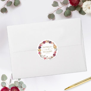 Valentijnsrood Bourgondië Bloemige Bruiloft  Ronde Sticker