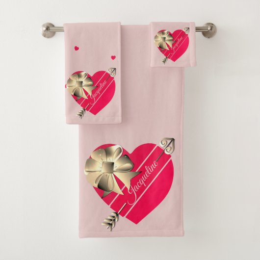 Valentijns's Bronze Pink Hearts Handdoek (Insitu)