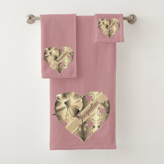 Valentijns's Bronze Pink Hearts Handdoek (Insitu)