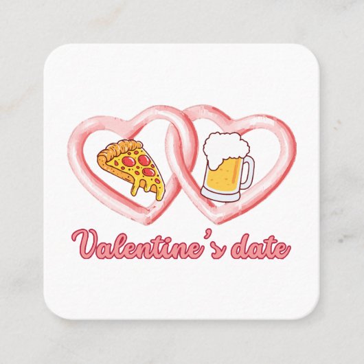 Valentijns's Datum Pizza Bier Vierkante Visitekaartje (Voorkant)