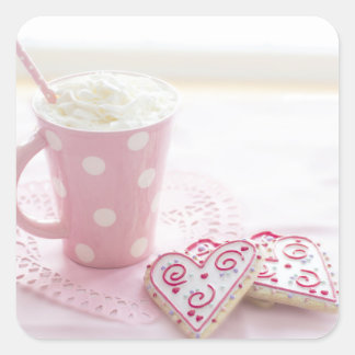 Valentijns's Heart Love Cookies Hot Chocolate Vierkante Sticker