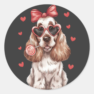 Valentijns's Joy met Cocker Spaniel Sweet Lollipop Ronde Sticker