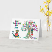 Valentijns's Son Kinder Aap en Heart Tree Fun Ca Kaart (Gele Bloem)