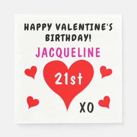 Valentijns's Verjaardag Red Hearts Naam Servet (Voorkant)
