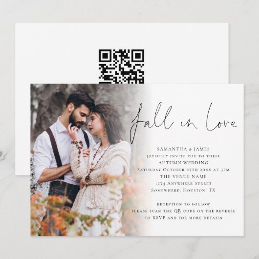 Valentijnsscript Foto-overlay QR-code Huwelijk Kaart (Voorkant / Achterkant)