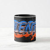 Valentin prénom nom graffiti bleu orange tasse (Centre)