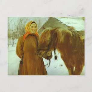 Valentin Serov- Peasant Woman met een paard Briefkaart