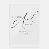 VALENTINA Elegant Script Bruiloft Welkom Acryl Bord (Voorkant)