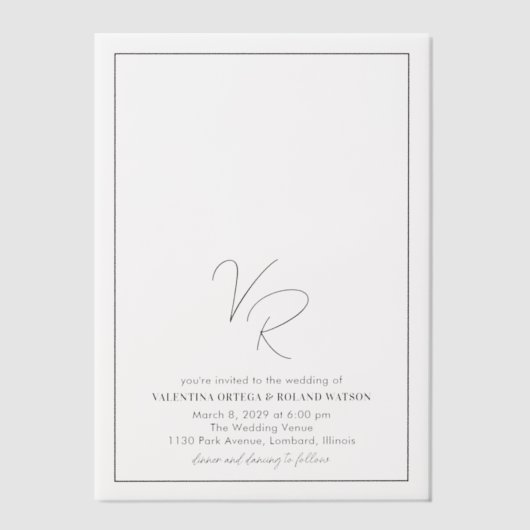 Valentina Modern Wedding Vellum Uitnodigingen (Voorkant)