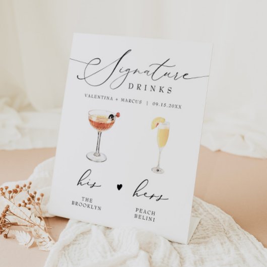 VALENTINA Script Signature Drink Wedding Bar Reclamebord Met Voetstuk