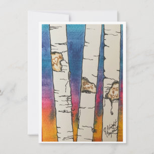 Valentine, Aquarel Berkenbomen Feestdagenkaart