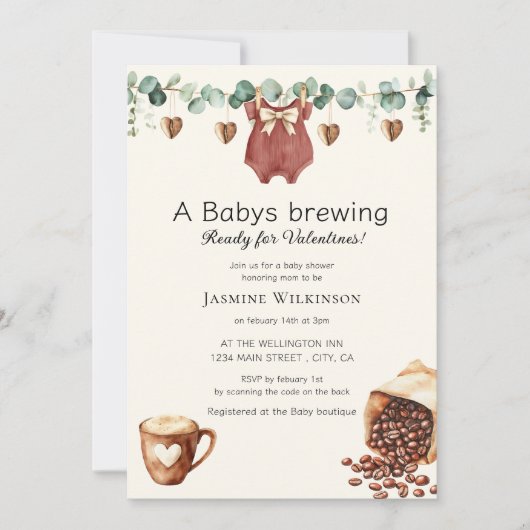Valentine "Babys Brewing" Coffee Themed Invite Kaart (Voorkant)