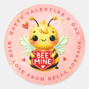 Valentine Bee Nom personnalisé Stickers ronds