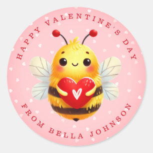 Valentine Bee Nom personnalisé Stickers ronds