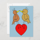 Valentine Birds sur une carte postale de coeur (Devant / Derrière)