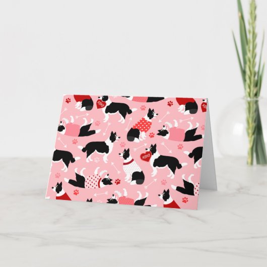 Valentine Border Collie Pattern Feestdagen Kaart (Voorkant)