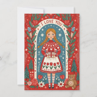 Valentine Card Illustration Of A Girl Feestdagenkaart