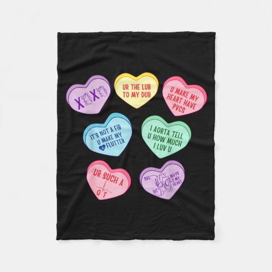 Valentine Cardiologist Hearts Candy Ekg Tech Telem Fleece Deken (Voorkant)