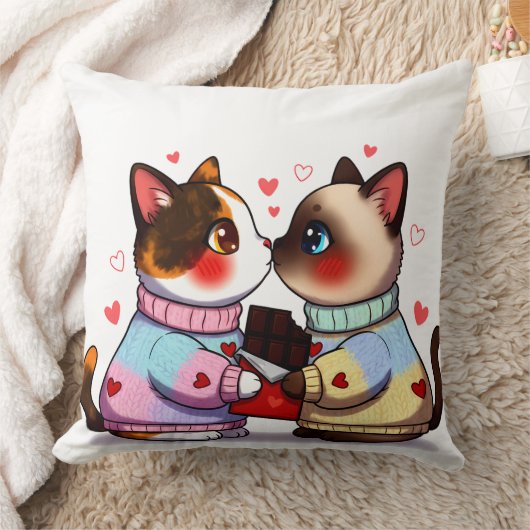 Valentine Cats with Chocolate Kussen (Deken)