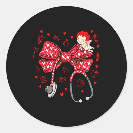 Valentine Coquette Bow Nurse Stethoscope Nursing D Ronde Sticker (Voorkant)