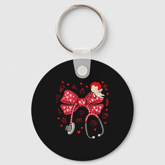 Valentine Coquette Bow Nurse Stethoscope Nursing D Sleutelhanger (Voorkant)