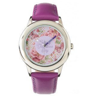 Valentine Days,Elegant,Purple Peach Flowers Patter Horloge