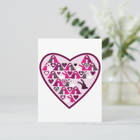 Valentine design, heart with rabbit patterns feestdagenkaart (Staand voorkant)