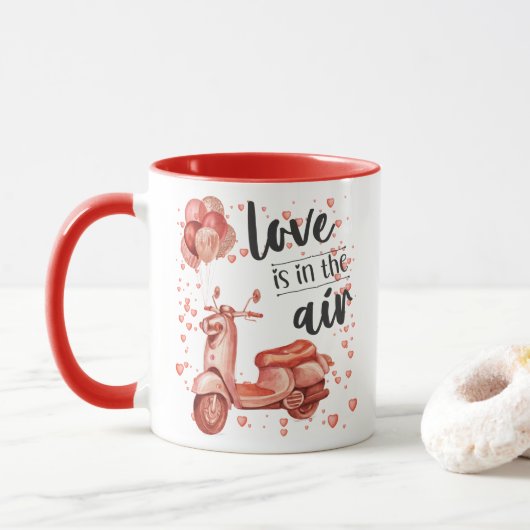 Valentine design : scooter et ballons mug (Avec donut)