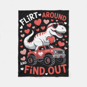 Valentine Dinosaur Monster Truck Flirt Rond En Fleece Deken