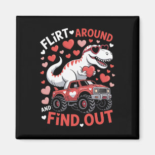 Valentine Dinosaur Monster Truck Flirt Rond En Magneet
