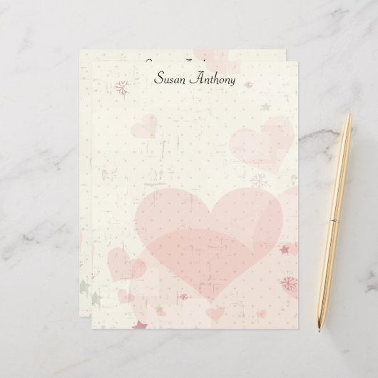 Valentine Distressed Rose Hearts Papier stationnai (Devant/Arrière en situation)