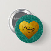 Valentine Emerald Glitter Gouden Hart Aangepaste N Ronde Button 5,7 Cm (Voorkant /achterkant)