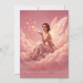 Valentine Fairy on Pink Clouds Fantasy Art Feestdagenkaart (Voorkant)