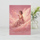 Valentine Fairy on Pink Clouds Fantasy Art Feestdagenkaart (Staand voorkant)
