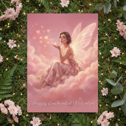 Valentine Fairy on Pink Clouds Fantasy Art Feestdagenkaart