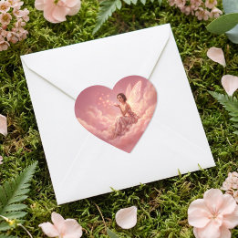 Valentine Fairy on Pink Clouds Fantasy Art Hart Sticker