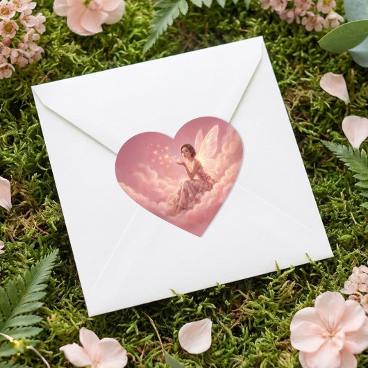 Valentine Fairy on Pink Clouds Fantasy Art Hart Sticker