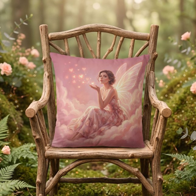 Valentine Fairy on Pink Clouds Fantasy Art Kussen (Creator heeft geüpload)