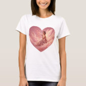 Valentine Fairy on Pink Clouds Fantasy Art T-shirt (Voorkant)