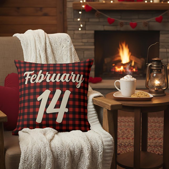 Valentine February 14 Red and Black Plaid Gingham Kussen (Creator heeft geüpload)