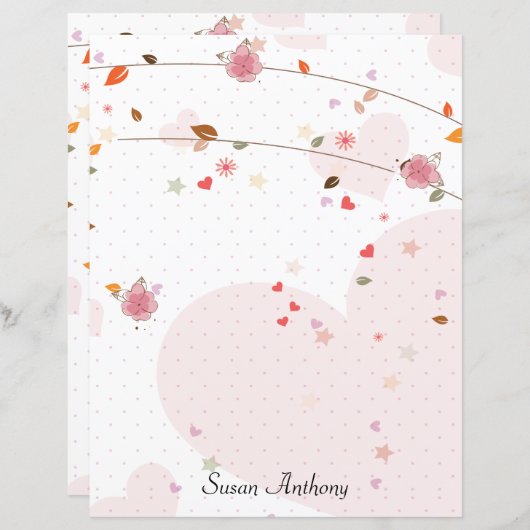 Valentine Feuille Coeurs Fleurs Papier fixe (Devant / Derrière)