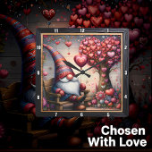 Valentine Garden Gnome Heart Tree Vierkante Klok