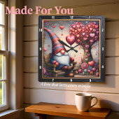 Valentine Garden Gnome Heart Tree Vierkante Klok