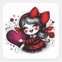 Valentine Girl Art 3 inch sticker – Kawaii Liefde