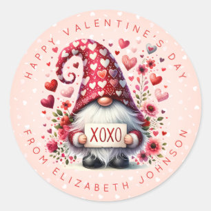 Valentine Gnome Nom personnalisé Stickers ronds